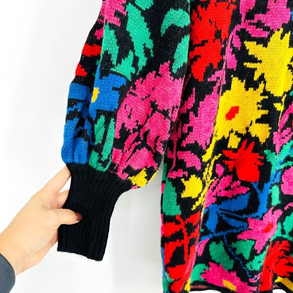 Farm Rio Tropical Garden Vibrant Multi Puff Sleeve Turtleneck Sweater Dress S - Picture 5 of 10